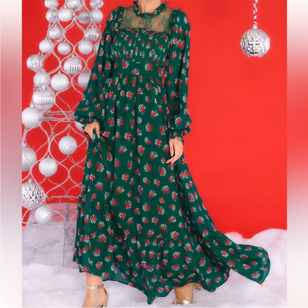 All You Need Is Love Dark Emerald Floral Print Maxi Dress Size Large